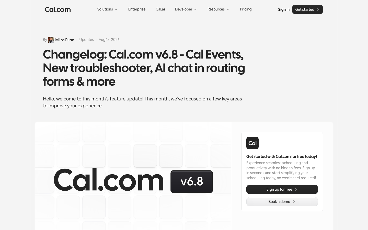 Cal.com v6.8 - Cal Events, New troubleshooter, AI chat in routing forms & more | Cal.com - Scheduling Software for Online Bookings