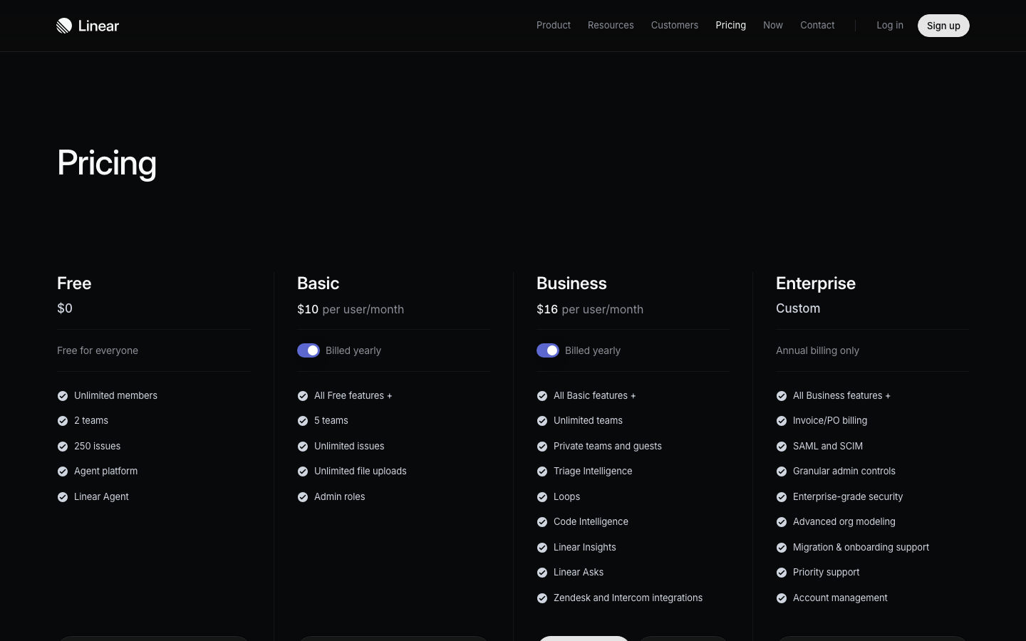 Pricing – Linear